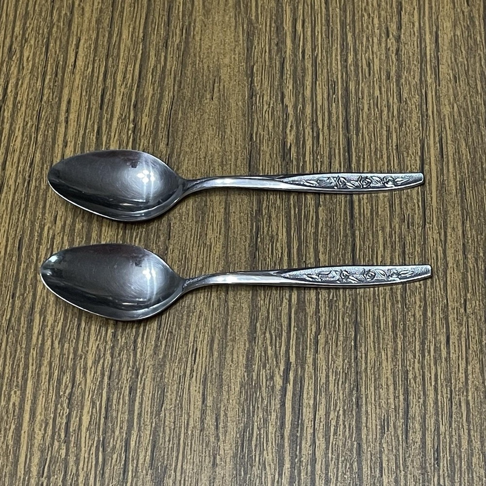 Vintage‎ Circa 1980 EKCO Eterna Rose Cotillion Taiwan 6" Teaspoons Set 2 Floral